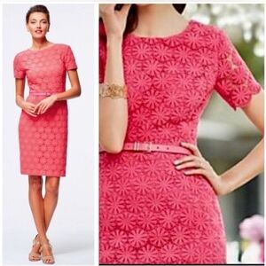 Talbots coral pink crochet lace sheath dress sz 4